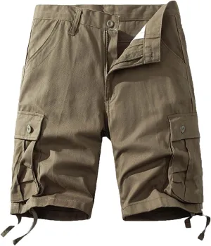 Men Drawstring Shorts 5 Inch Inseam Casual Cargo Shorts Regular Fit Multi-Pockets Cotton Shorts Outdoor Sports Shorts