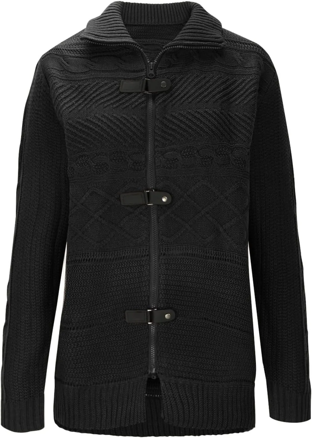 Men Turtleneck Sweater Vintage Button Chunky Knit Temperament Cardigan Jacket Zipper up Stand Collar Knitwear Tops