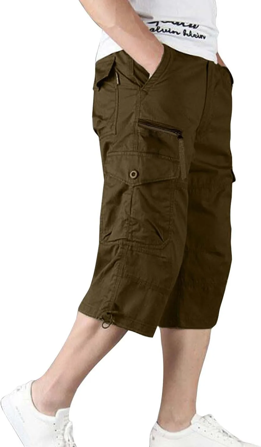 Men's Belted Cargo Shorts Men's Cargo Shorts Elastic Waistband Drawstring Casual Cotton Shorts Relaxed Fit Work Shorts