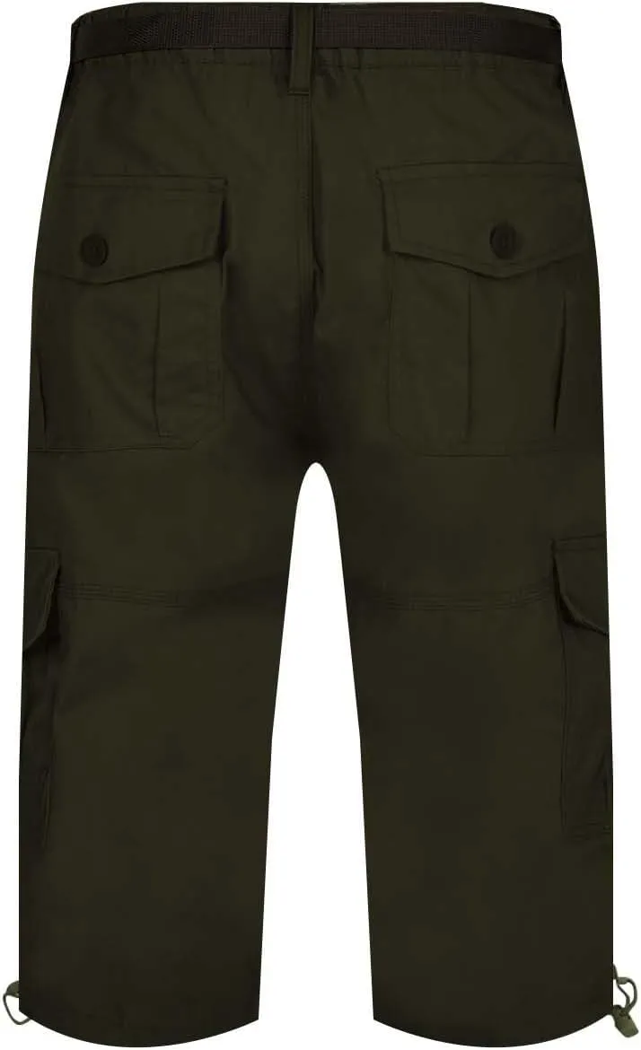 Men's Belted Cargo Shorts Men's Cargo Shorts Elastic Waistband Drawstring Casual Cotton Shorts Relaxed Fit Work Shorts