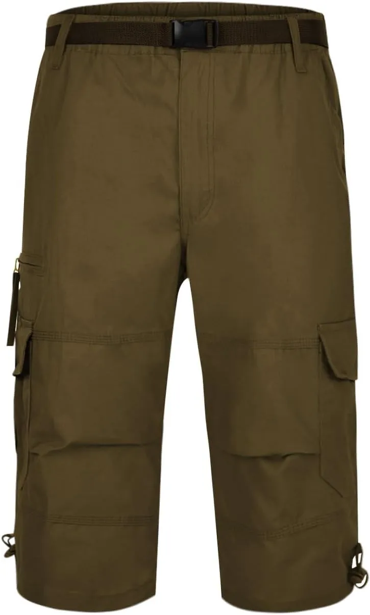 Men's Belted Cargo Shorts Men's Cargo Shorts Elastic Waistband Drawstring Casual Cotton Shorts Relaxed Fit Work Shorts