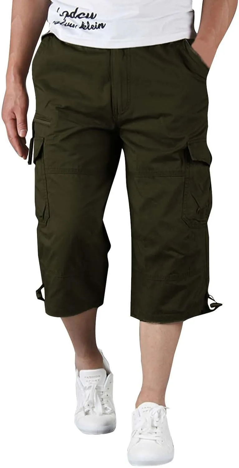 Men's Belted Cargo Shorts Men's Cargo Shorts Elastic Waistband Drawstring Casual Cotton Shorts Relaxed Fit Work Shorts