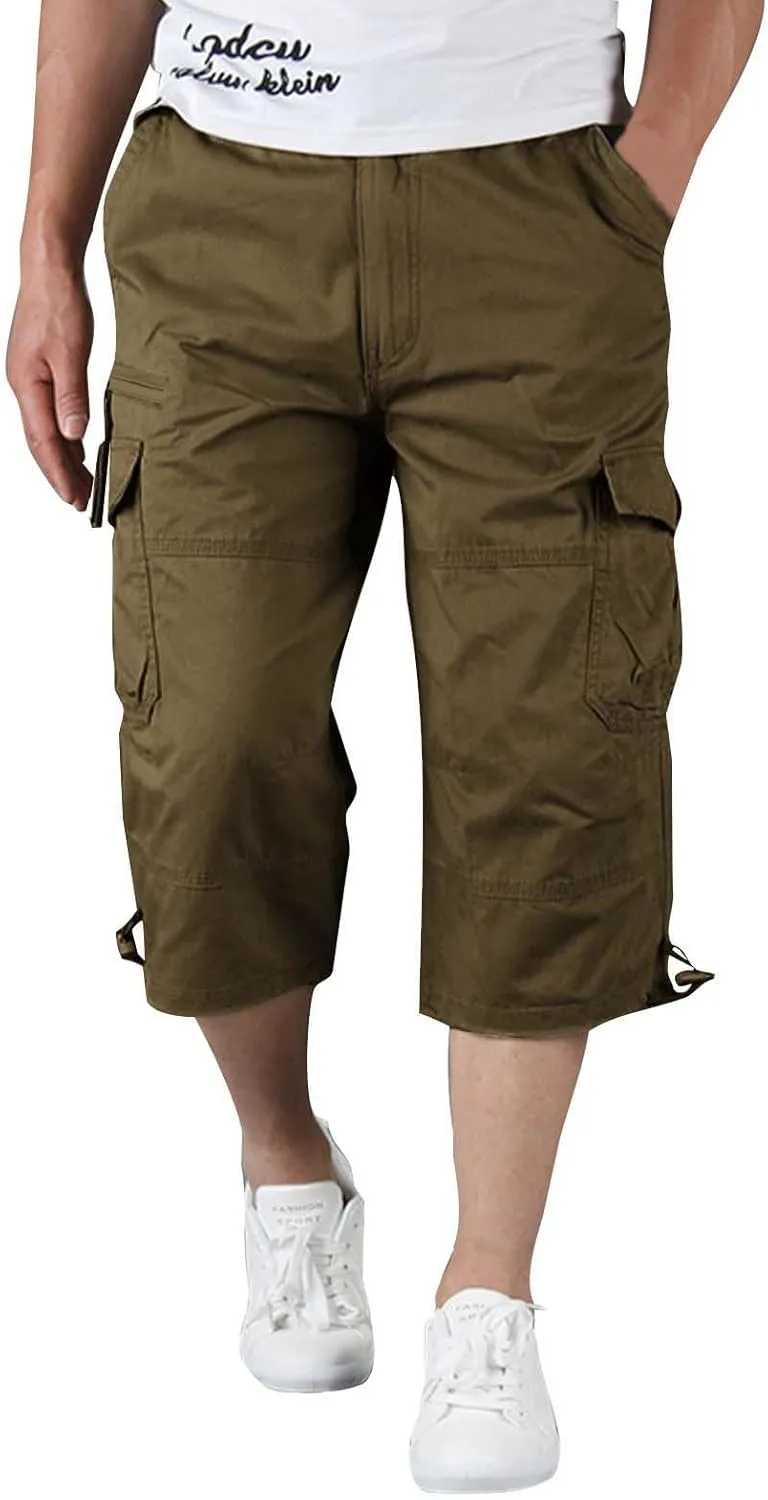 Men's Belted Cargo Shorts Men's Cargo Shorts Elastic Waistband Drawstring Casual Cotton Shorts Relaxed Fit Work Shorts