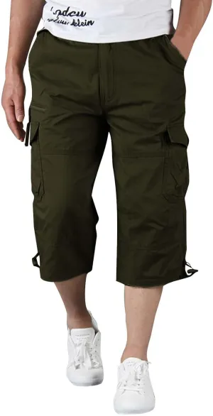Men's Belted Cargo Shorts Men's Cargo Shorts Elastic Waistband Drawstring Casual Cotton Shorts Relaxed Fit Work Shorts