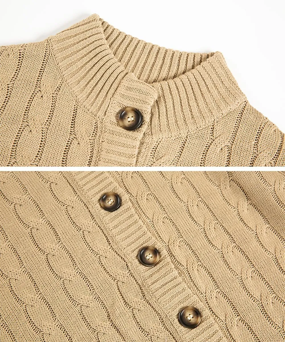 Mens Business Casual Button Down Long Sleeve Wool Blend Cable Knitting Cardigan Sweaters