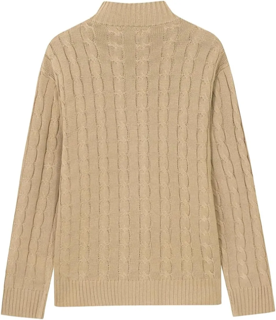 Mens Business Casual Button Down Long Sleeve Wool Blend Cable Knitting Cardigan Sweaters