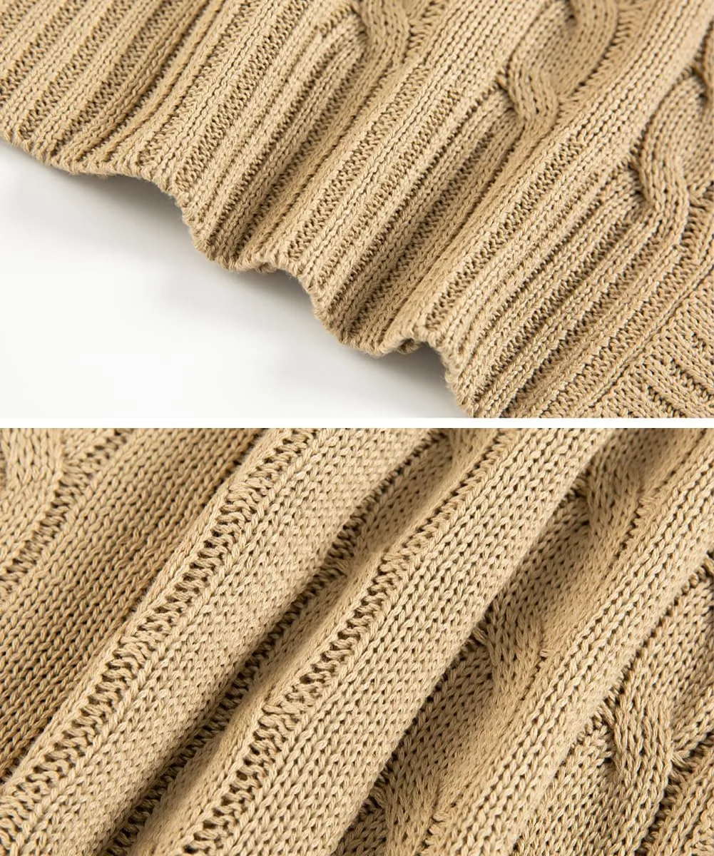 Mens Business Casual Button Down Long Sleeve Wool Blend Cable Knitting Cardigan Sweaters