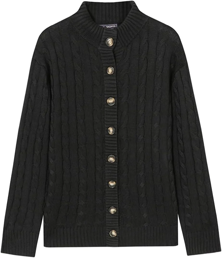 Mens Business Casual Button Down Long Sleeve Wool Blend Cable Knitting Cardigan Sweaters