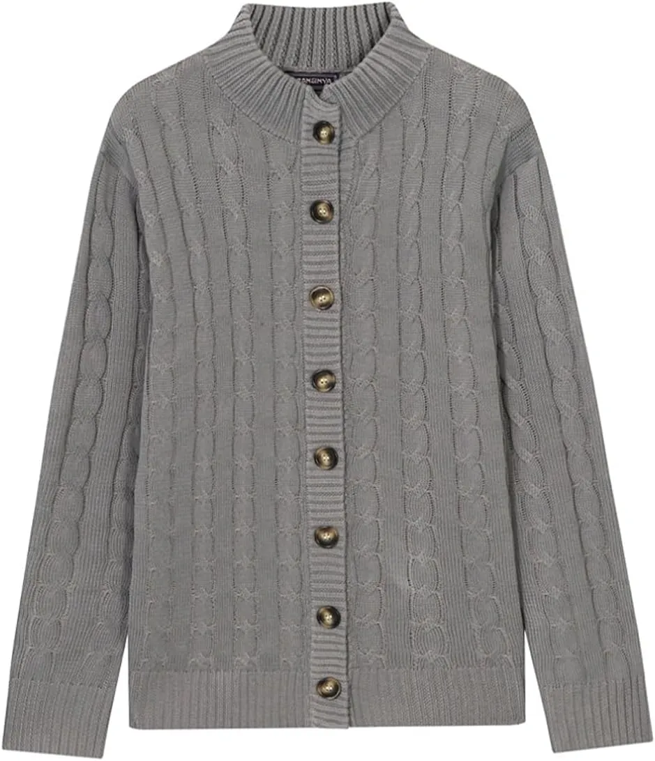 Mens Business Casual Button Down Long Sleeve Wool Blend Cable Knitting Cardigan Sweaters