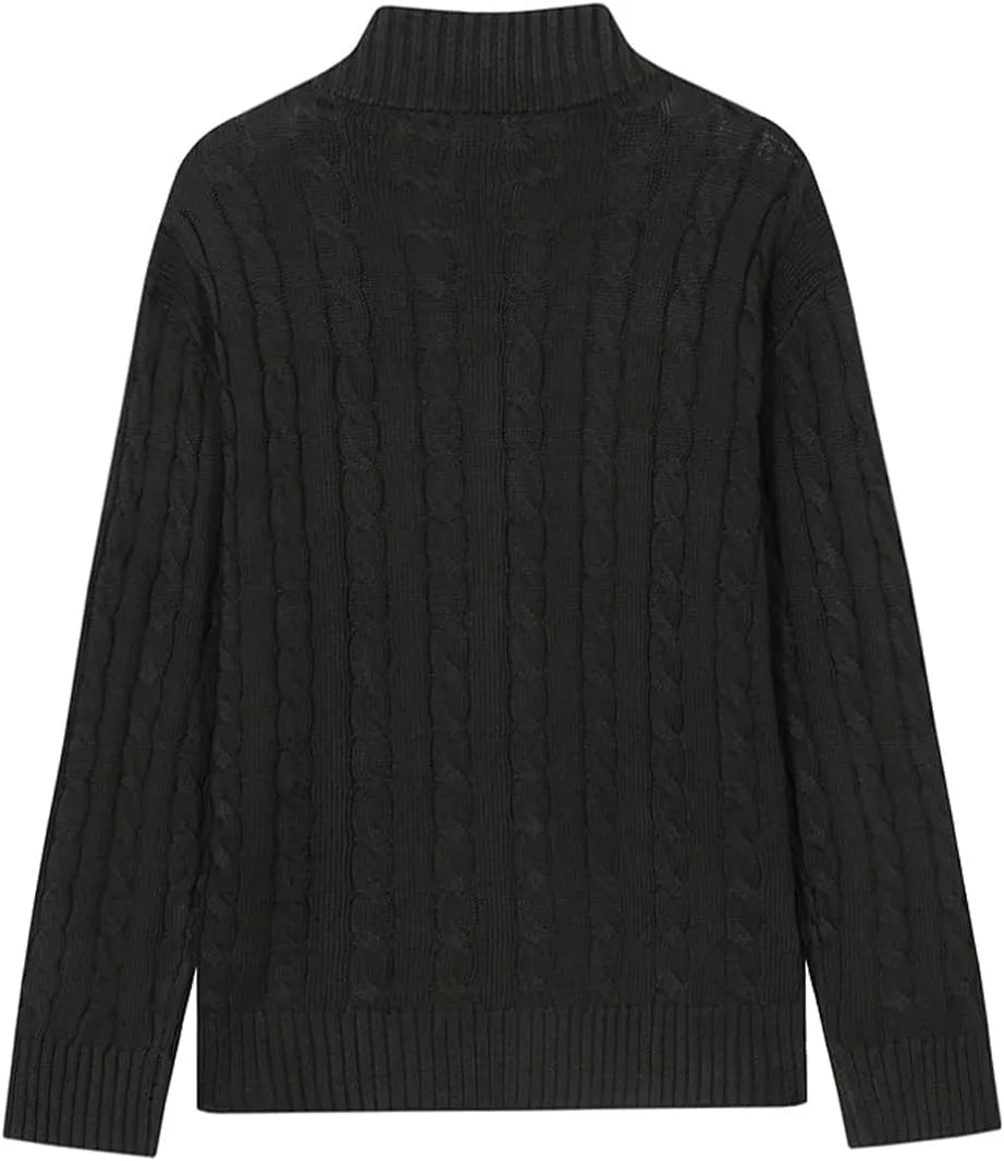 Mens Business Casual Button Down Long Sleeve Wool Blend Cable Knitting Cardigan Sweaters