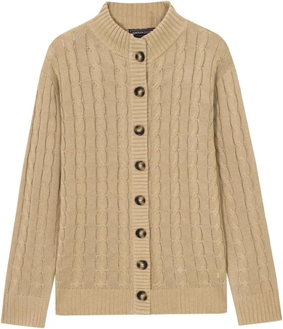 Mens Business Casual Button Down Long Sleeve Wool Blend Cable Knitting Cardigan Sweaters