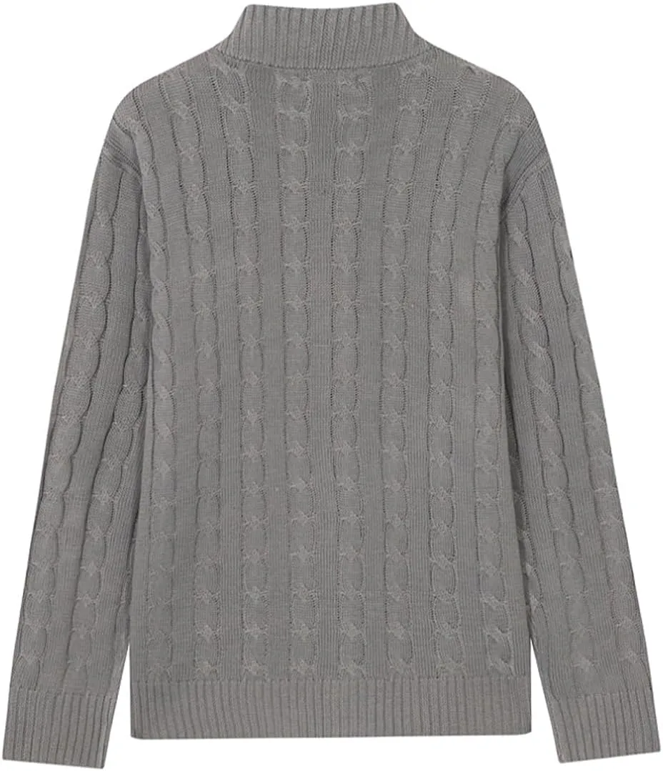 Mens Business Casual Button Down Long Sleeve Wool Blend Cable Knitting Cardigan Sweaters
