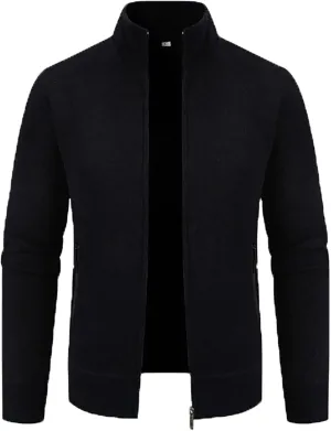 Men's Cardigan Jackets Full Zip Up Stand Collar Slim Fit Cable Knitted Sweaters Long Sleeve Slim Fit Sweater Coat