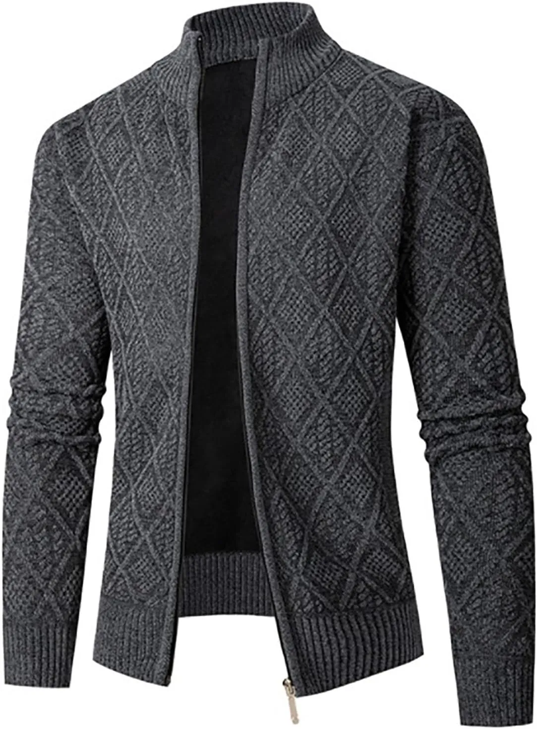 Men's Cardigan Jackets Full Zip Up Stand Collar Slim Fit Cable Knitted Sweaters Long Sleeve Slim Fit Sweater Coat