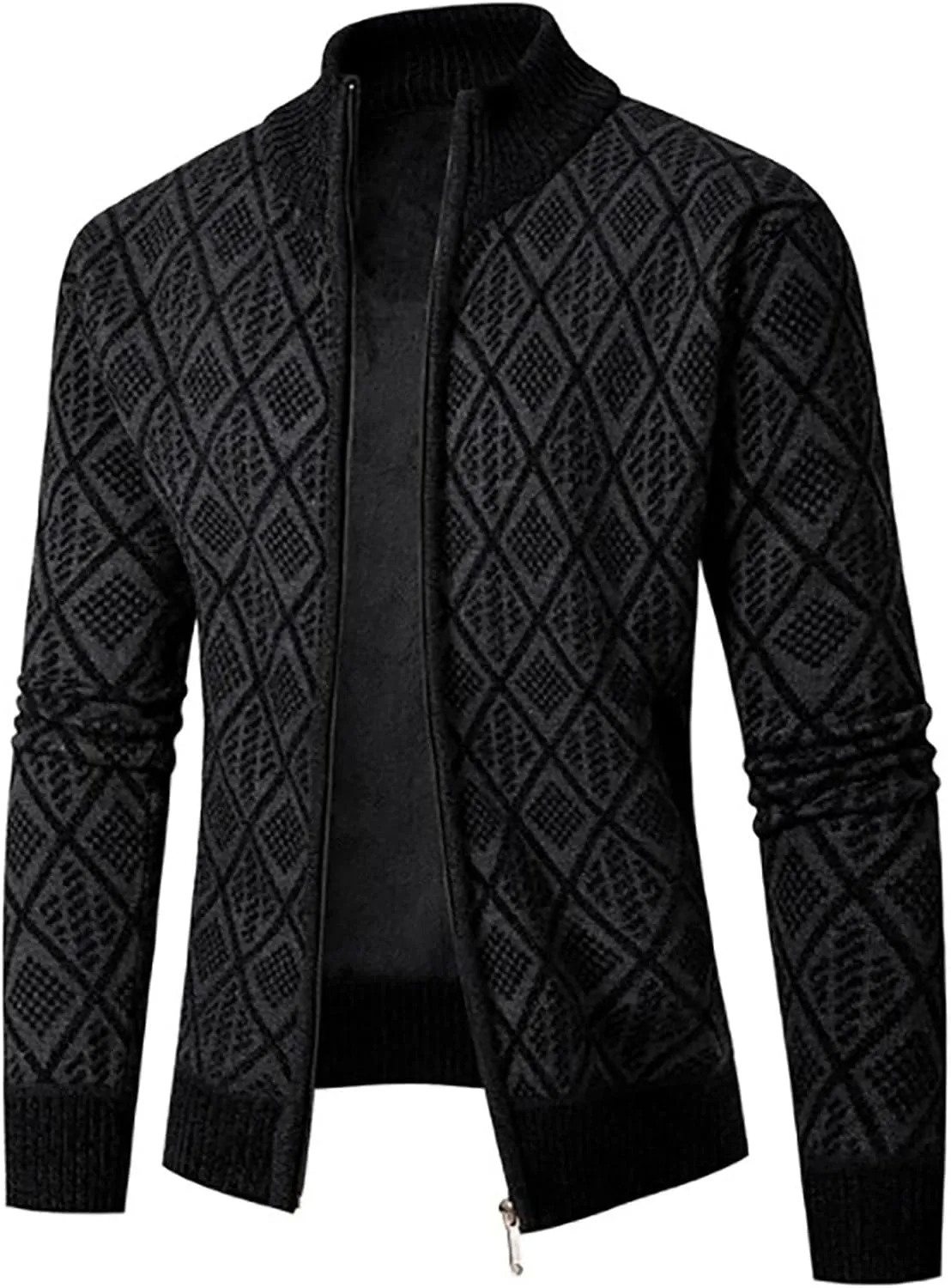 Men's Cardigan Jackets Full Zip Up Stand Collar Slim Fit Cable Knitted Sweaters Long Sleeve Slim Fit Sweater Coat