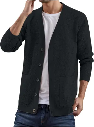 Mens Cardigan Sweater Button Down Knit Sweater Lapel Long Sleeve Sweater Casual Sweater Jacket with Pockets