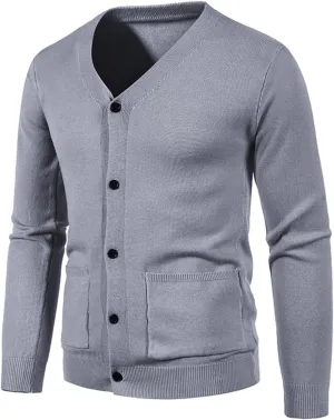 Mens Cardigan Sweater Cashmere Wool Blend V Neck Buttons Designed Long Sleeve Solid Warm Cardigan with Pockets
