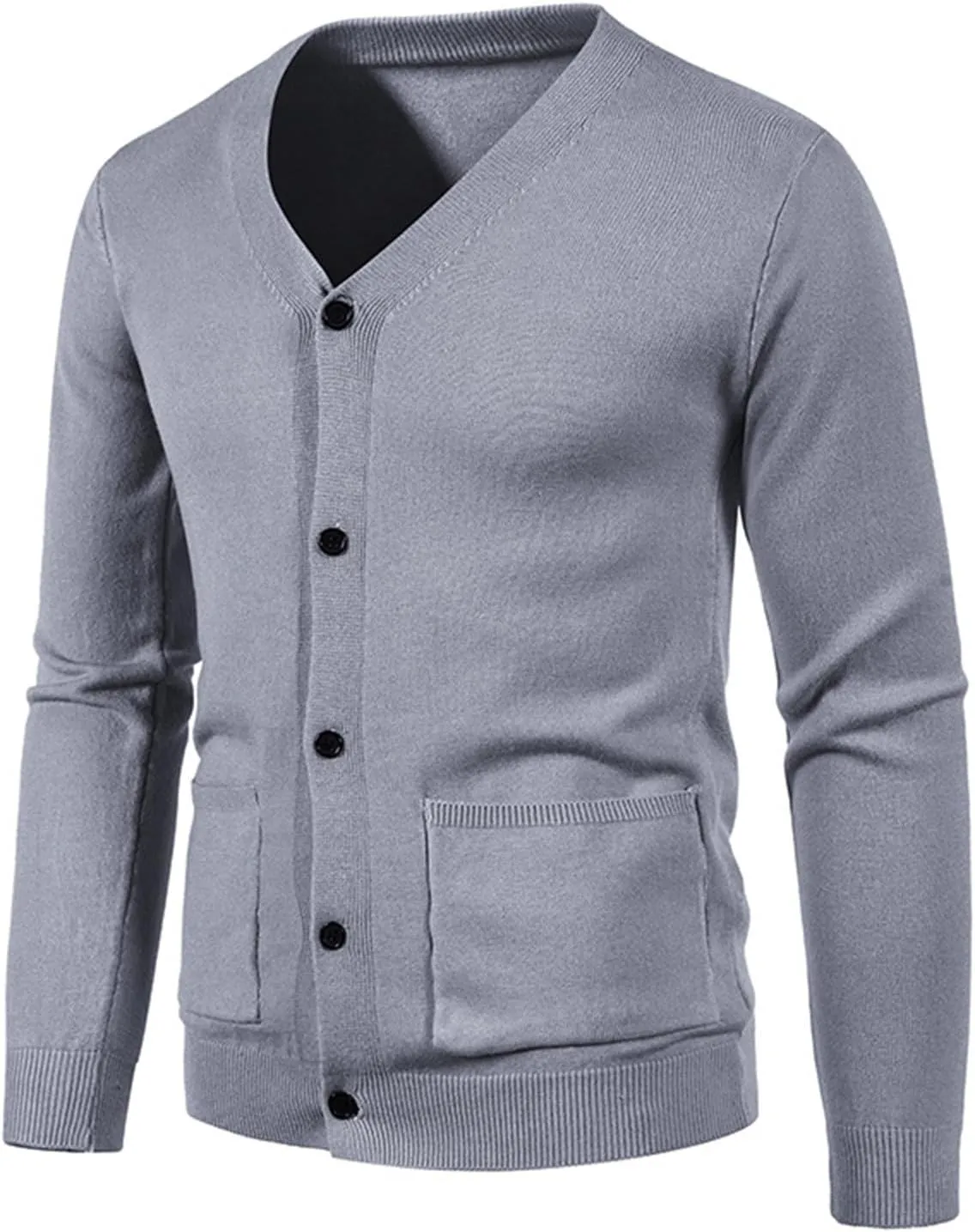 Mens Cardigan Sweater Cashmere Wool Blend V Neck Buttons Designed Long Sleeve Solid Warm Cardigan with Pockets