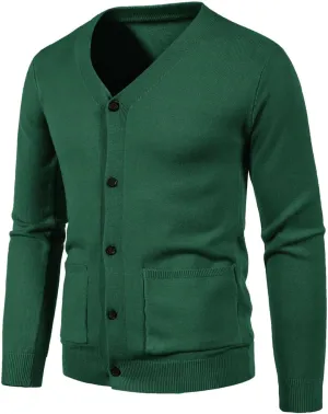Mens Cardigan Sweater Cashmere Wool Blend V Neck Buttons Designed Long Sleeve Solid Warm Cardigan with Pockets