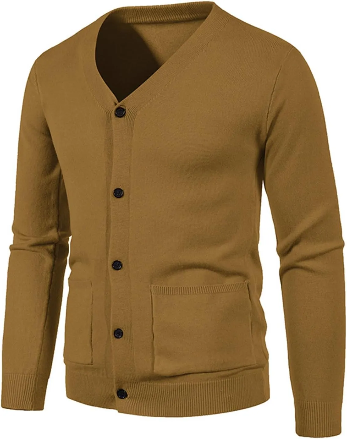 Mens Cardigan Sweater Cashmere Wool Blend V Neck Buttons Designed Long Sleeve Solid Warm Cardigan with Pockets