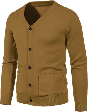 Mens Cardigan Sweater Cashmere Wool Blend V Neck Buttons Designed Long Sleeve Solid Warm Cardigan with Pockets