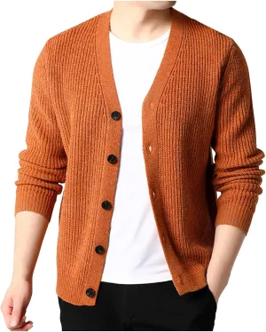Men's Cardigan Sweater Fashion Solid Color Button Down Slim Jacket V-Neck Long Sleeves Casual Knitwear Coat Tops