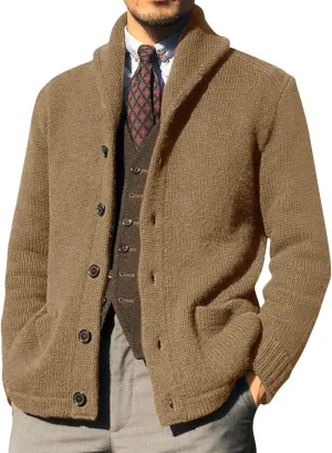 Men's Cardigan Sweater Long Sleeve Wool Blend Casual V Neck Button Down Knitted Sweater with Pockets