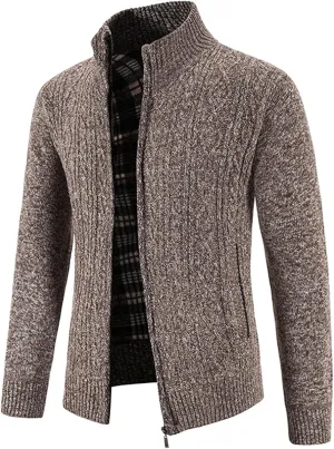 Men's Cardigan Sweaters Button Down Cable Knit Sweater Ribbed Sweater Stand Collar Sweaters Open Front Cardigan