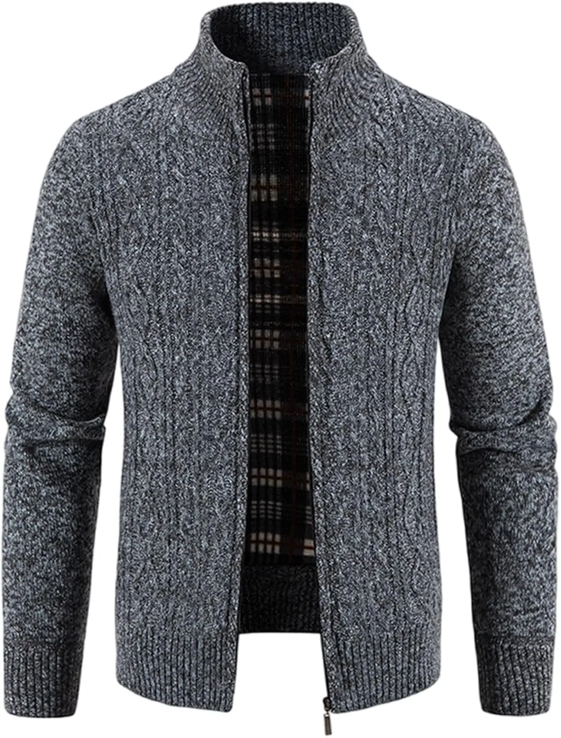 Men's Cardigan Sweaters Button Down Cable Knit Sweater Ribbed Sweater Stand Collar Sweaters Open Front Cardigan