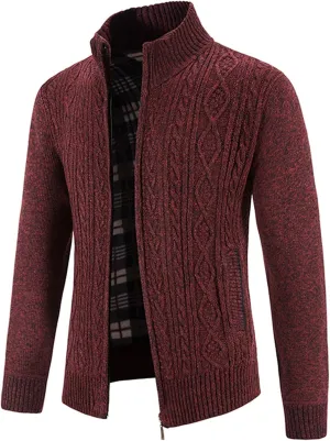 Men's Cardigan Sweaters Button Down Cable Knit Sweater Ribbed Sweater Stand Collar Sweaters Open Front Cardigan