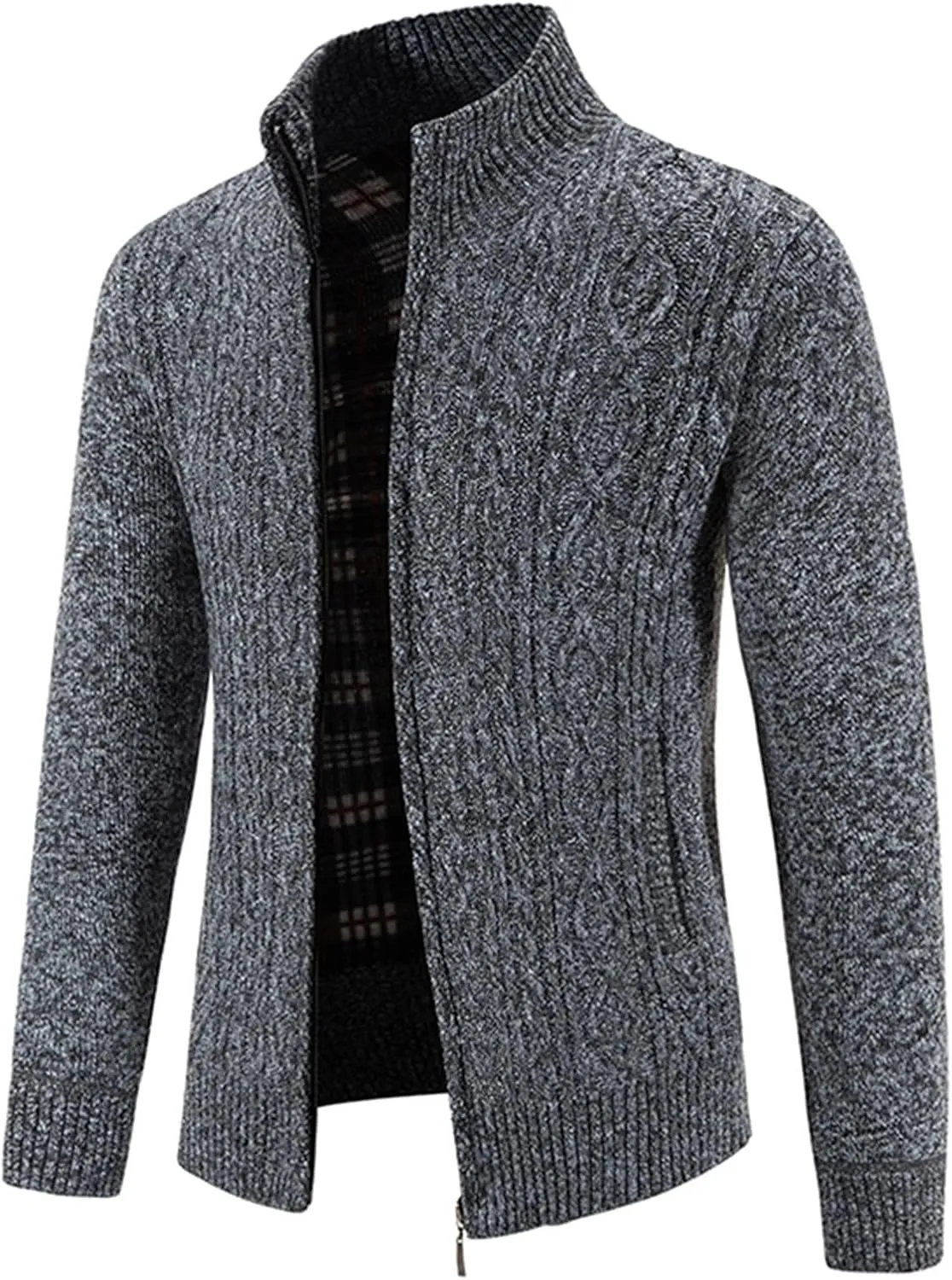 Men's Cardigan Sweaters Button Down Cable Knit Sweater Ribbed Sweater Stand Collar Sweaters Open Front Cardigan