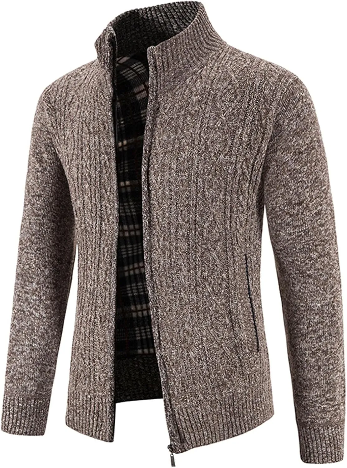 Men's Cardigan Sweaters Button Down Cable Knit Sweater Ribbed Sweater Stand Collar Sweaters Open Front Cardigan