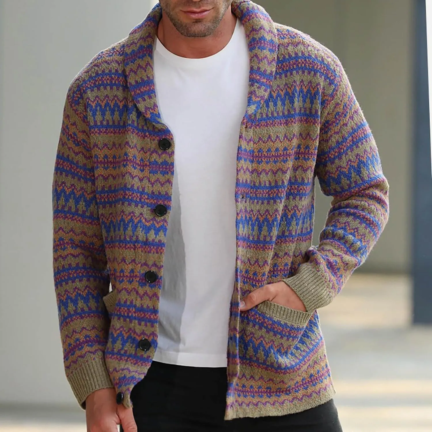 Men's Cardigan Sweaters Cable Knit Sweater Button Down Cardigan Color Block Sweater Open Front Cardigan Fashion Jackets
