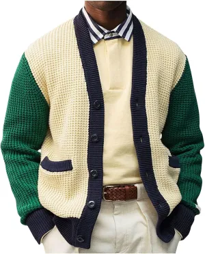 Men's Cardigan Sweaters Cable Knit Sweater Button Down Cardigan Color Block Sweater Open Front Cardigan Fashion Jackets