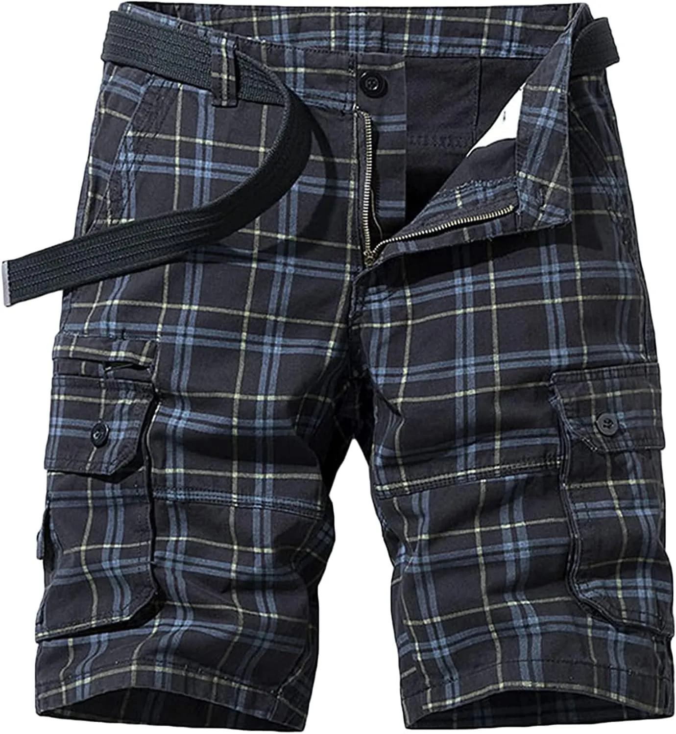 Men's Cargo Fashion Plaid Shorts Cargo Shorts No Belt Tactical Work Shorts Stretch Comfor Summer Outdoor Shorts