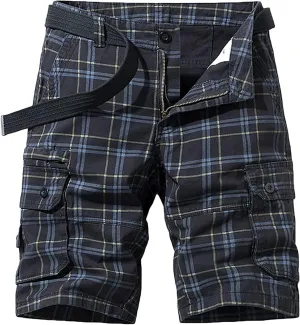 Men's Cargo Fashion Plaid Shorts Cargo Shorts No Belt Tactical Work Shorts Stretch Comfor Summer Outdoor Shorts