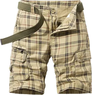 Men's Cargo Fashion Plaid Shorts Cargo Shorts No Belt Tactical Work Shorts Stretch Comfor Summer Outdoor Shorts