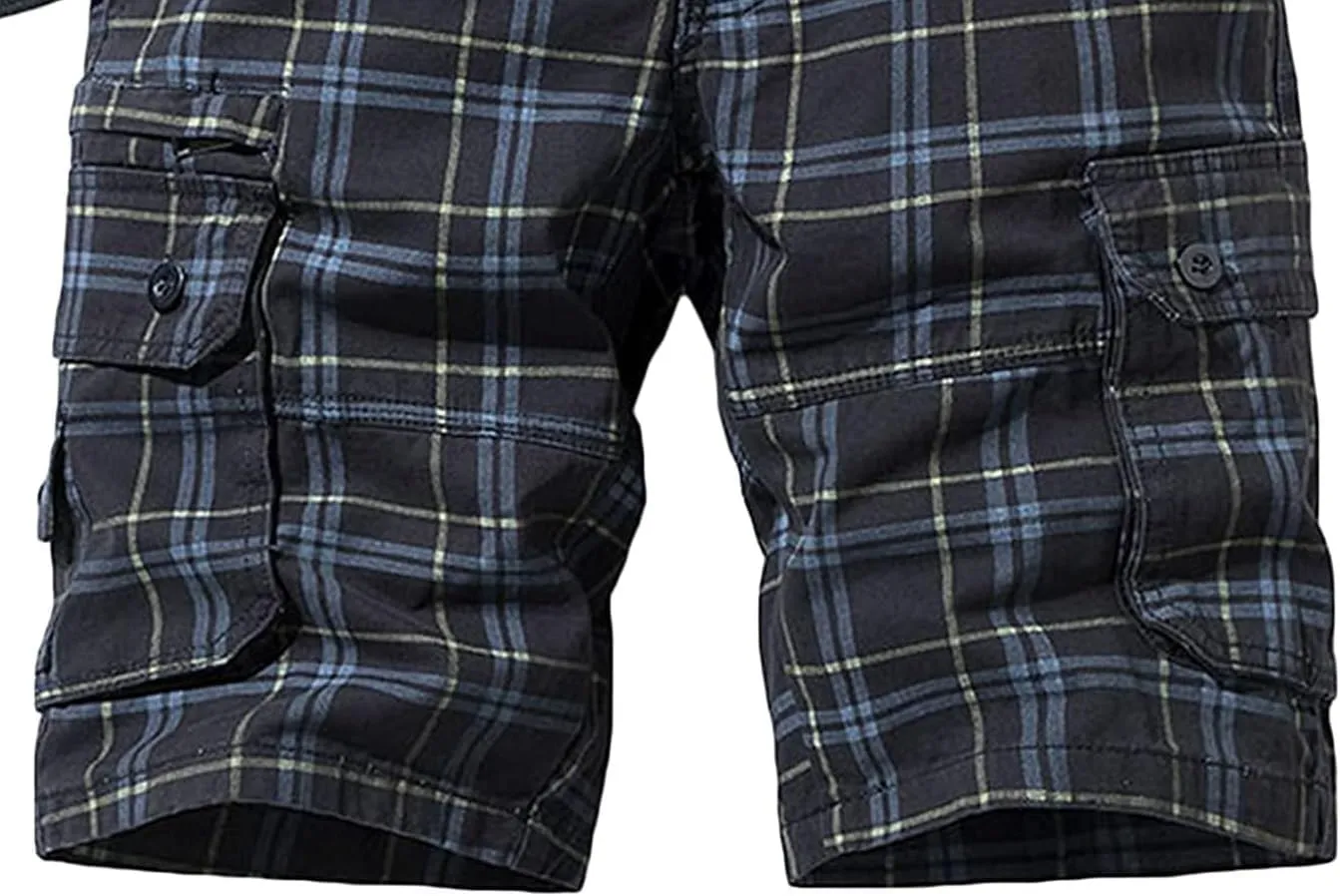 Men's Cargo Fashion Plaid Shorts Cargo Shorts No Belt Tactical Work Shorts Stretch Comfor Summer Outdoor Shorts