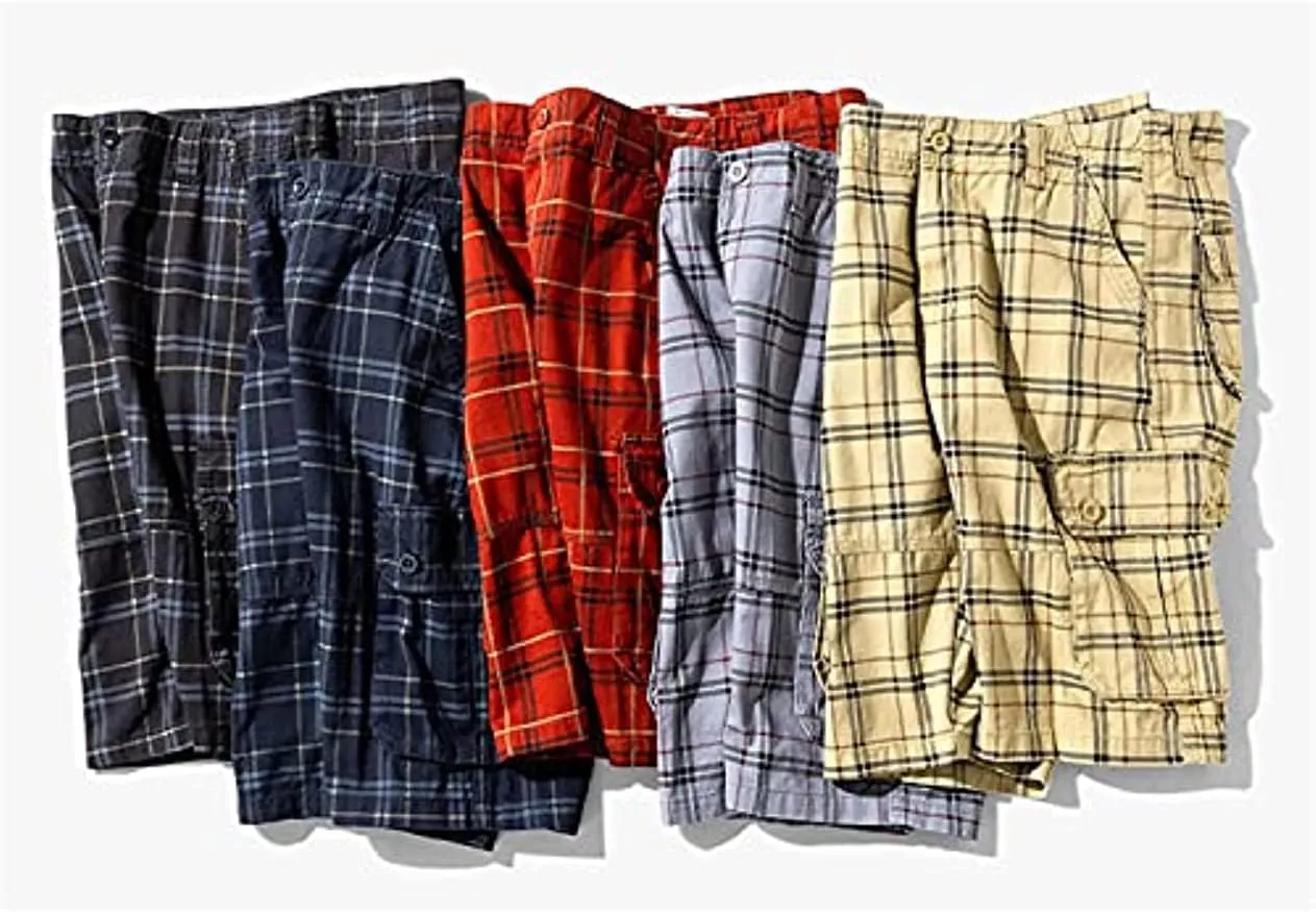 Men's Cargo Fashion Plaid Shorts Cargo Shorts No Belt Tactical Work Shorts Stretch Comfor Summer Outdoor Shorts