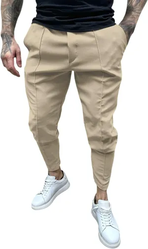 Men's Cargo Jogger Pants Stretch Sweatpants Slim Fit Tactical Pants with Zipper Pockets Casual Trousers Men's Casual Slim Fit Pants Skinny Stretch Dress Slacks #04- Khaki Medium
