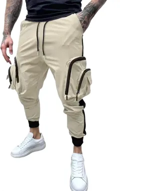 Men's Cargo Jogger Pants Stretch Sweatpants Slim Fit Tactical Pants with Zipper Pockets Casual Trousers Men's Casual Slim Fit Pants Skinny Stretch Dress Slacks #19- Khaki Large