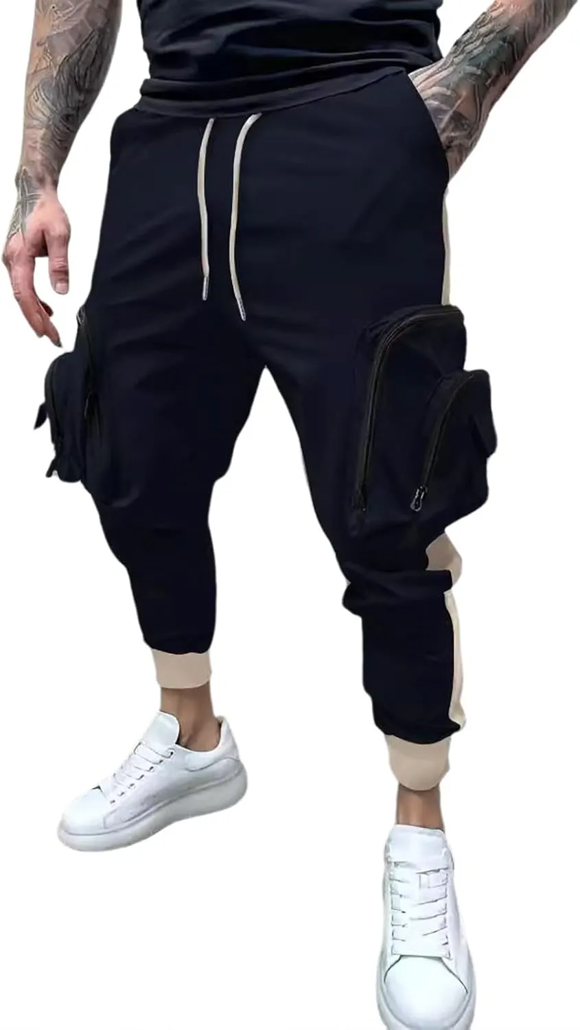 Men's Cargo Jogger Pants Stretch Sweatpants Slim Fit Tactical Pants with Zipper Pockets Casual Trousers Men's Casual Slim Fit Pants Skinny Stretch Dress Slacks #20- Navy Medium