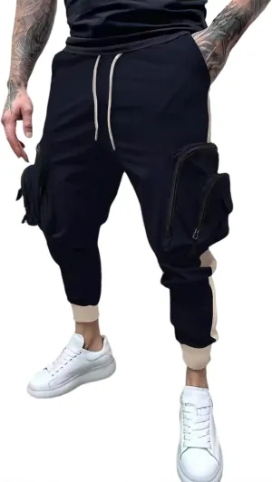 Men's Cargo Jogger Pants Stretch Sweatpants Slim Fit Tactical Pants with Zipper Pockets Casual Trousers Men's Casual Slim Fit Pants Skinny Stretch Dress Slacks #20- Navy Small