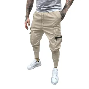 Men's Cargo Jogger Pants Stretch Sweatpants Slim Fit Tactical Pants with Zipper Pockets Casual Trousers Men's Casual Slim Fit Pants Skinny Stretch Dress Slacks #24- Khaki Small