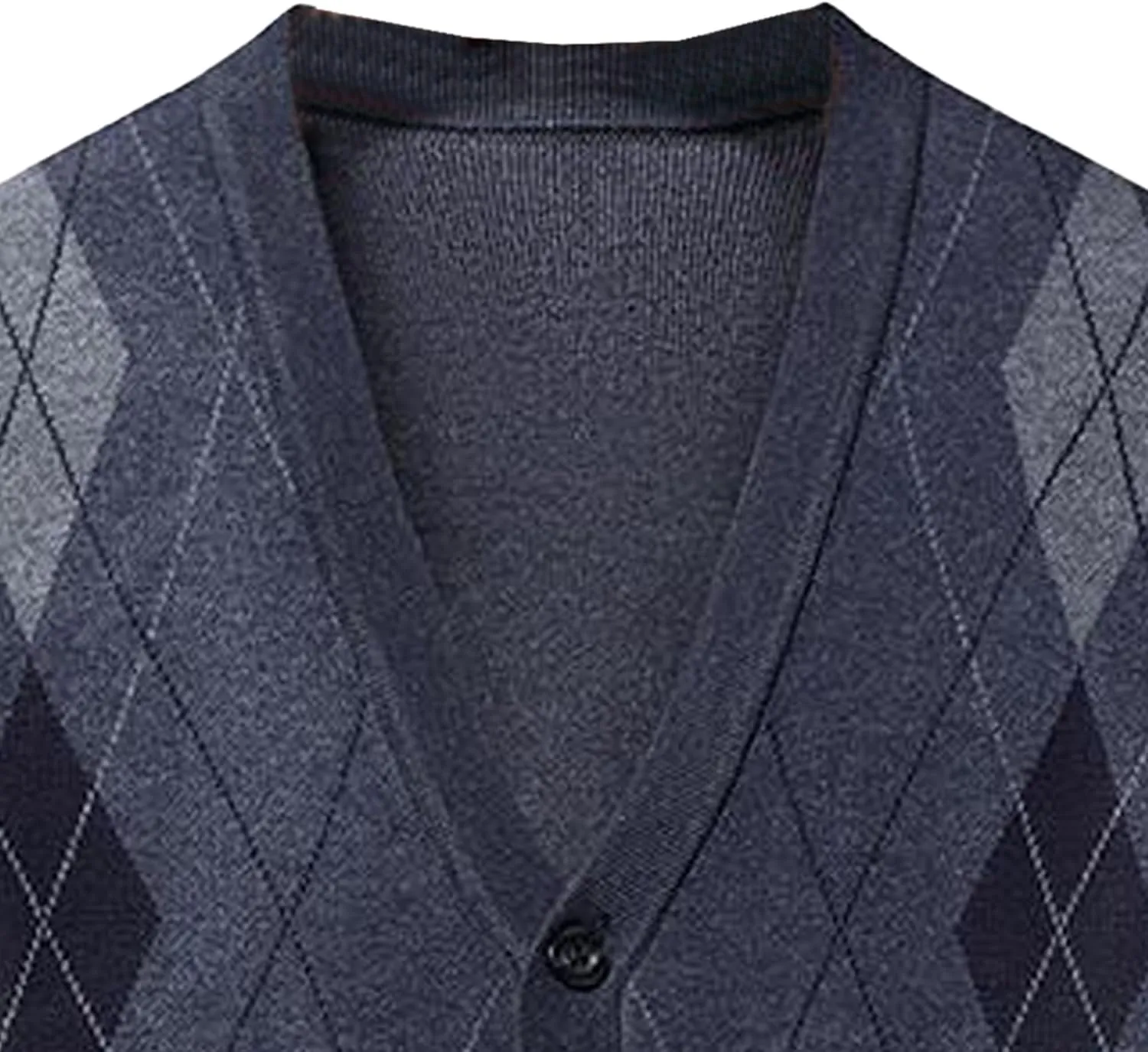 Men's Casual Argyle Cardigan Sweaters Button Up Wool Blend Jacket V Neck Soft Knitted Plaid Pockets Sweaters