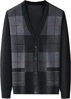 Men's Casual Argyle Cardigan Sweaters Button Up Wool Blend Jacket V Neck Soft Knitted Plaid Pockets Sweaters