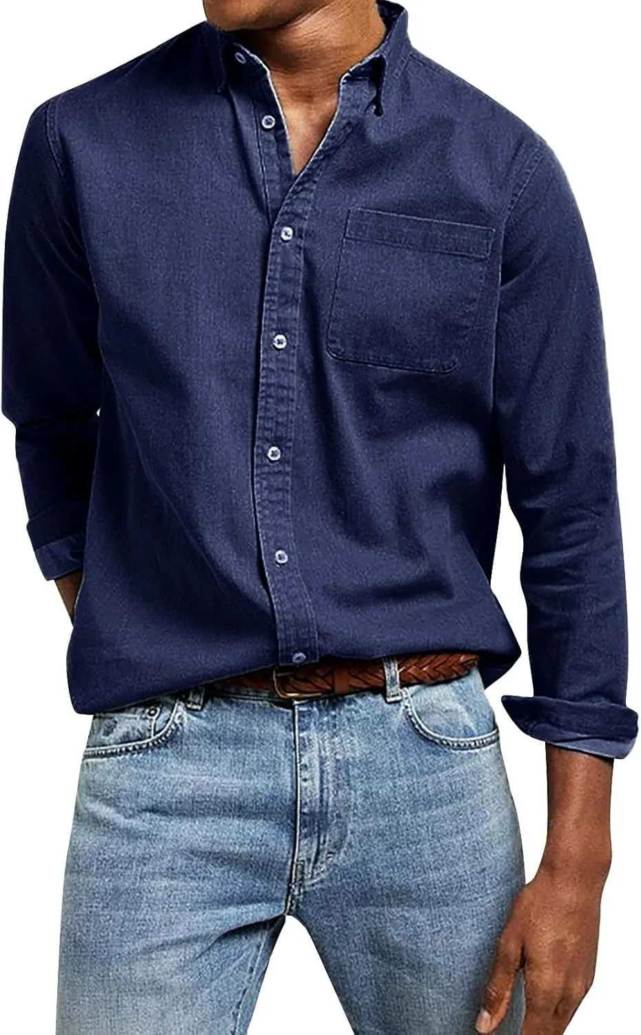 Mens Casual Button Down Shirts Slim Fit Solid Long Sleeve T Shirt Smart Gentleman Bussiness Work Golf Blouse Tees