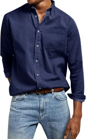 Mens Casual Button Down Shirts Slim Fit Solid Long Sleeve T Shirt Smart Gentleman Bussiness Work Golf Blouse Tees