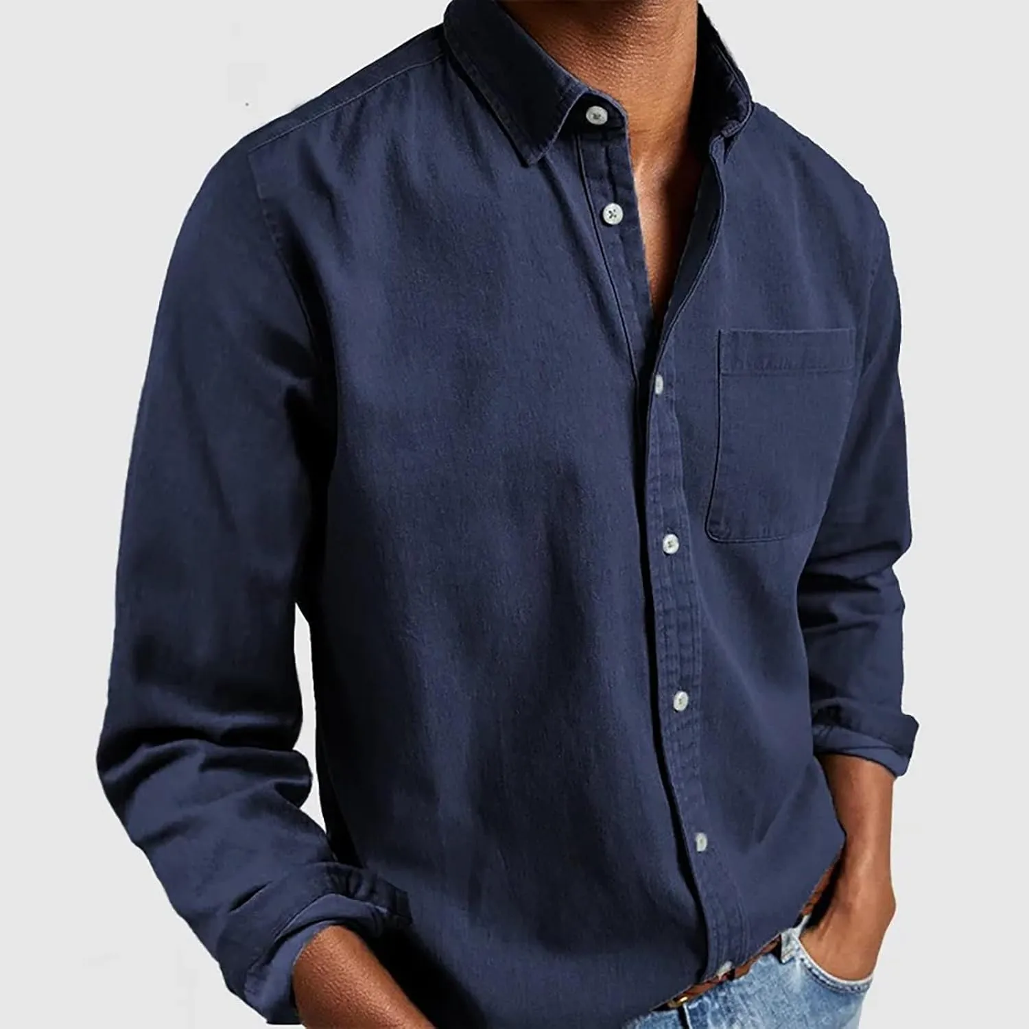 Mens Casual Button Down Shirts Slim Fit Solid Long Sleeve T Shirt Smart Gentleman Bussiness Work Golf Blouse Tees