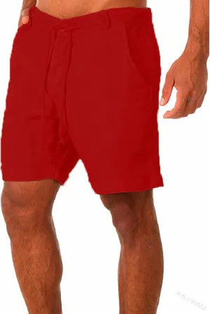 Men's Casual Cotton Linen Shorts Lanyard Casual Shorts Classic-Fit Stretch Golf Shorts Beach Summer Shorts